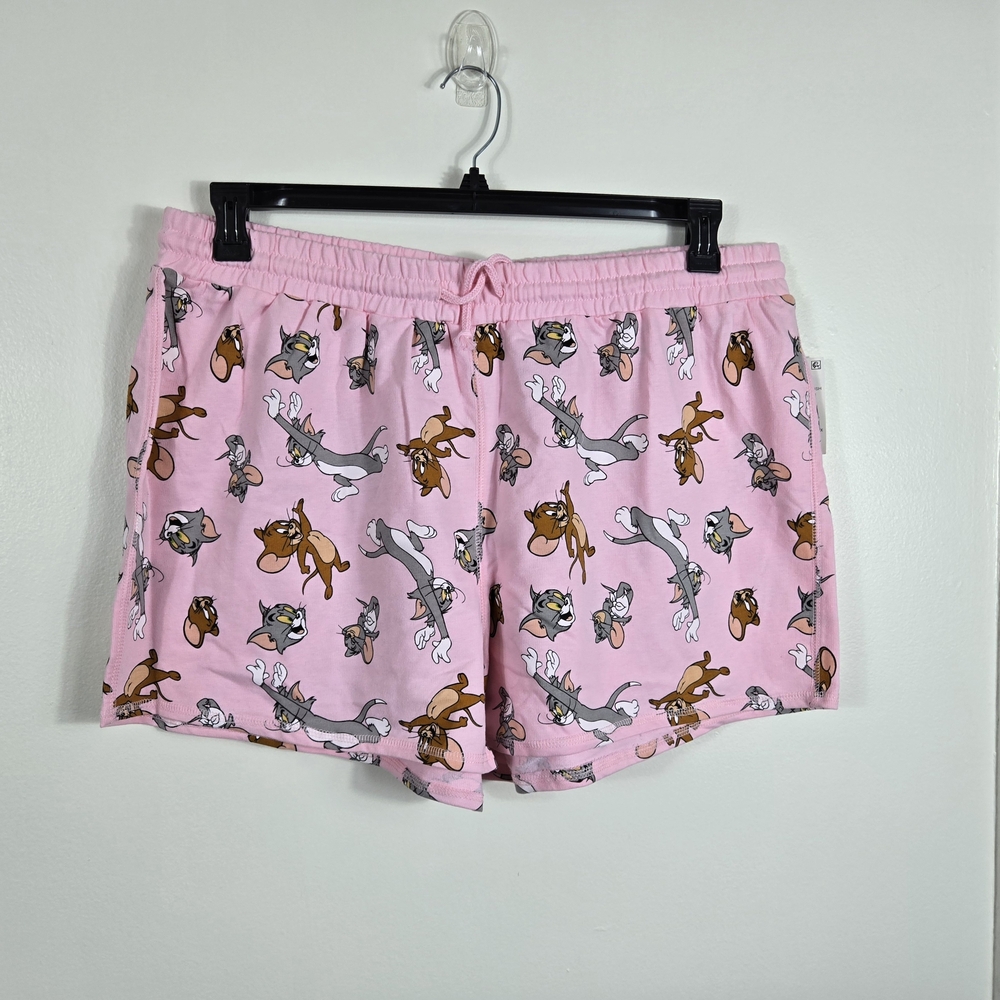 Warner Brothers Women's Tom & Jerry Pink Cartoon Print‎ Terry Shorts 2XL NEW